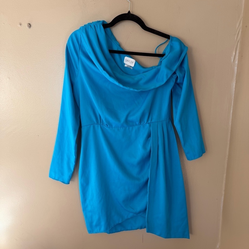 SAYLOR Kirstie Dress Cerulean Vibrant Blue One-Shoulder mini draped Revolve M - Picture 7 of 7